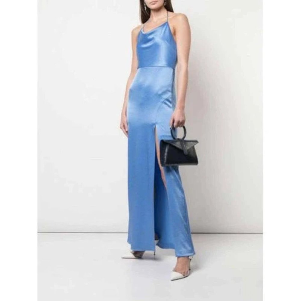 Alice + Olivia Eliza Draped Blue Cowl Maxi Dress